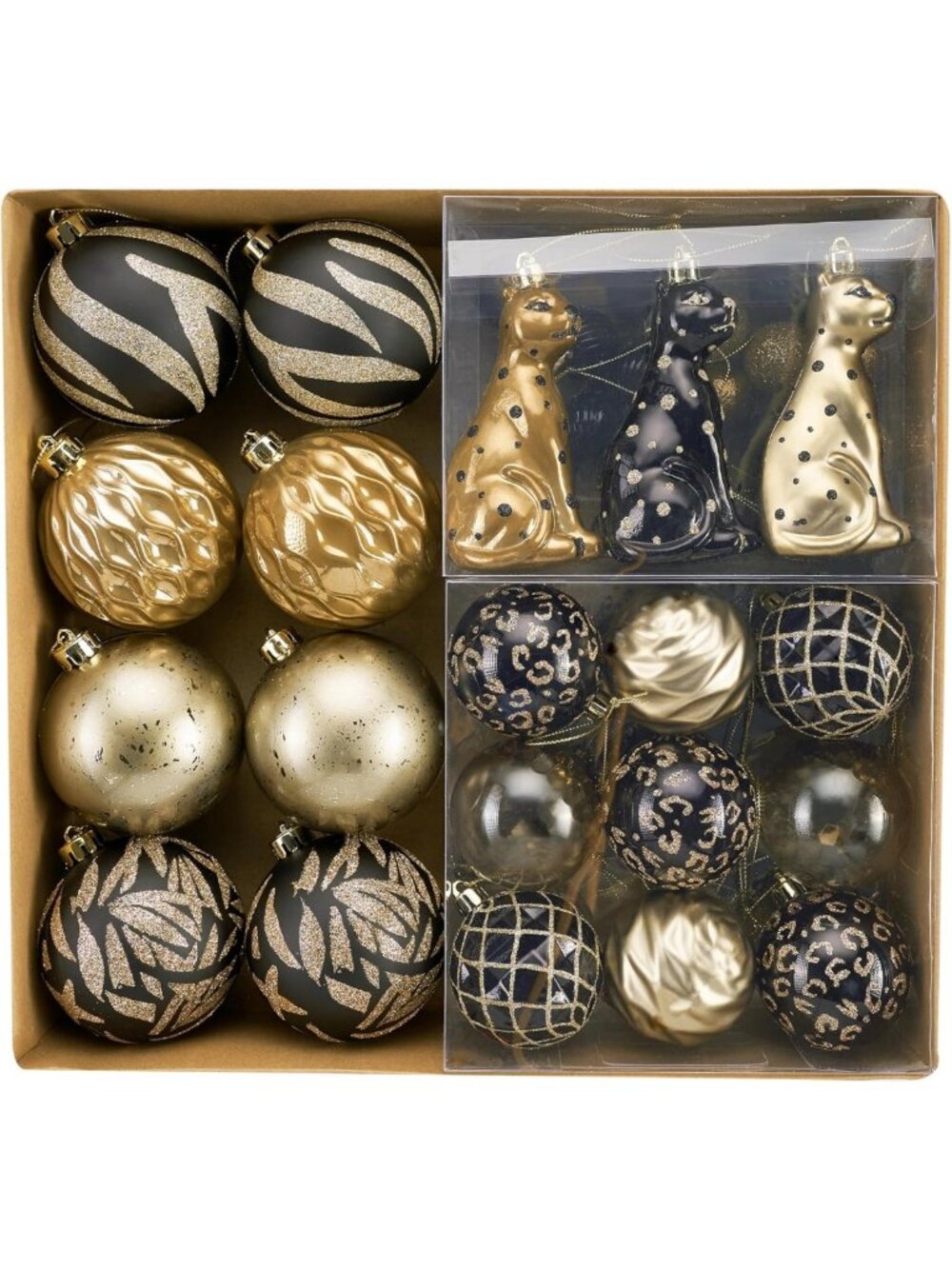 60ct Black & Gold Christmas Ornaments Set - Elegant Tree Decorations, Holiday